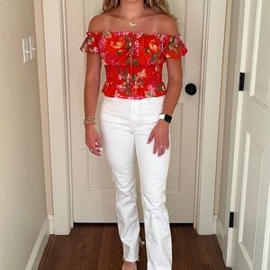 Bloomingdales, Wayf, Orange, Floral, Size XS, Off the shoulder, New, Never worn
